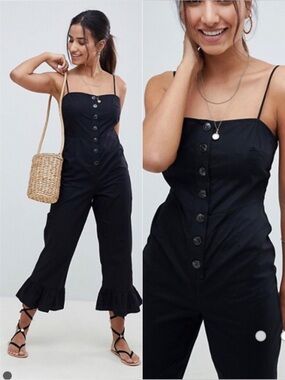 ASOS Black Jumpsuit with Ruffle Hem and Buttons
